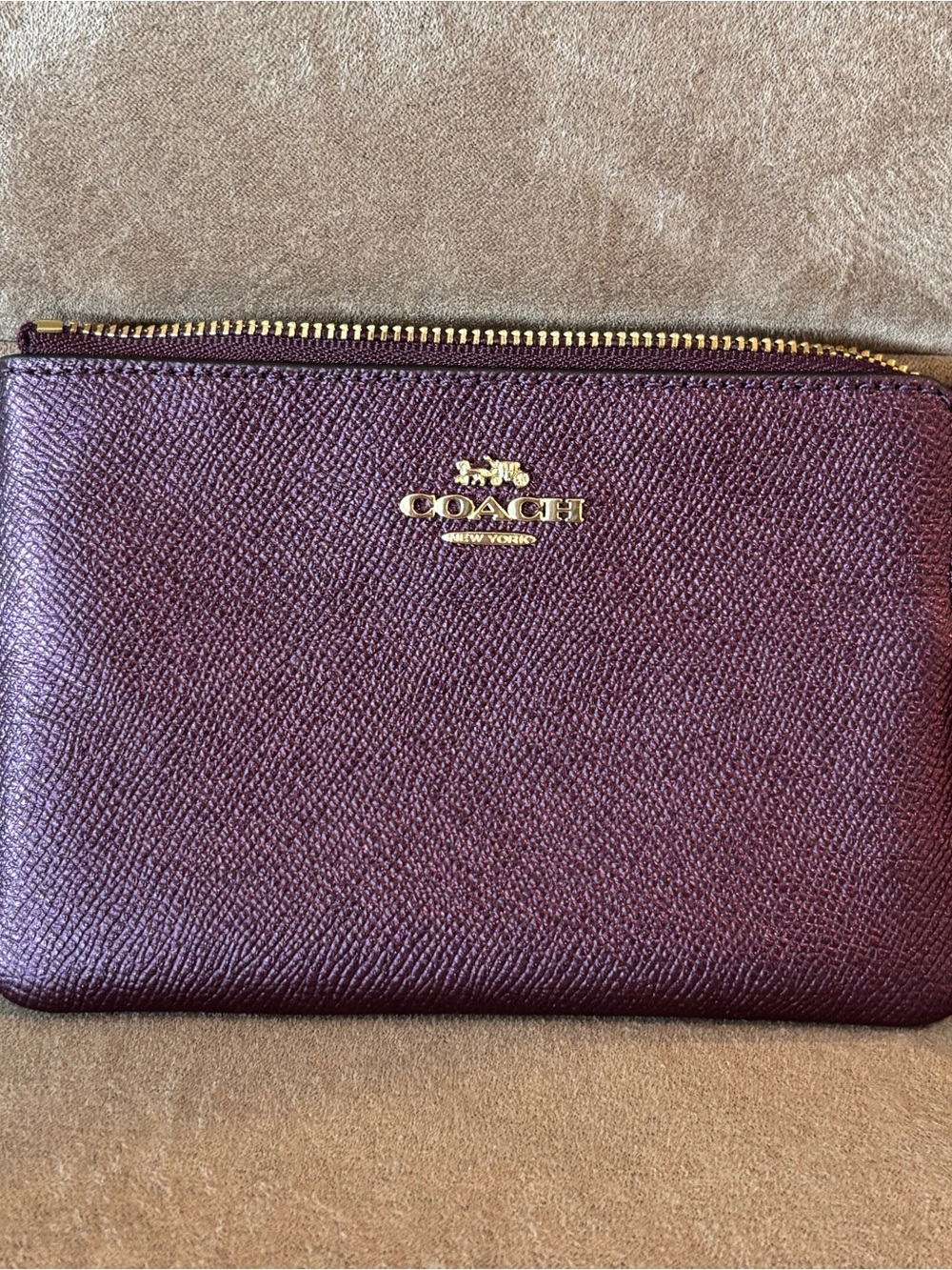 Coach Small Zip Pouch in Plum with Gold Hardware